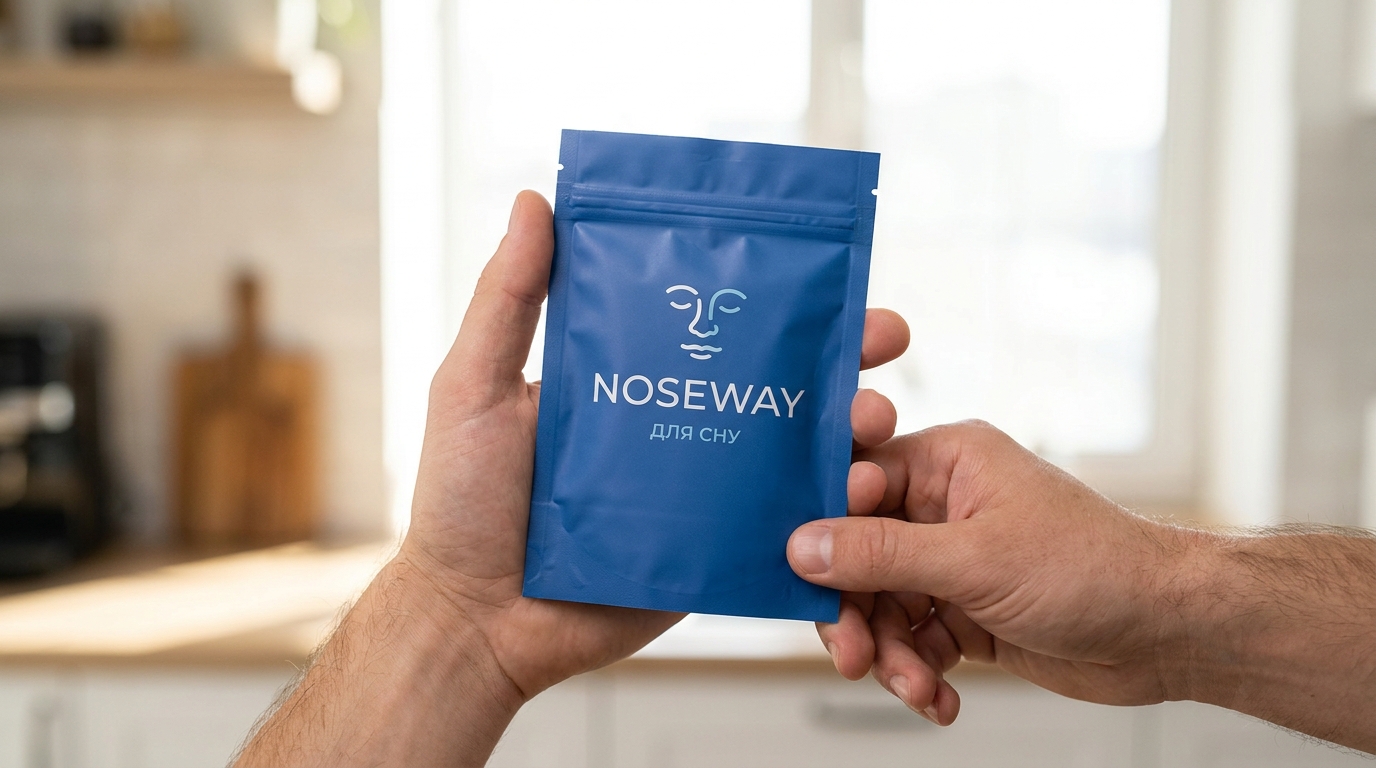 Ръка държи пакет Noseway лепенки за уста